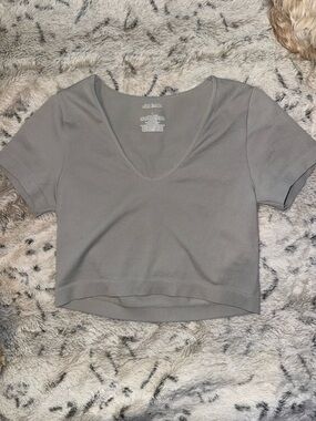wild fable Gray Ribbed V-Neck Crop Top